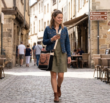 Rajeriya Debonair Shoulder Bag for Women, Upcycled Canvas & Leather Crossbody Bag, Durable Lightweight Design for Daily Use & Travel, Brown