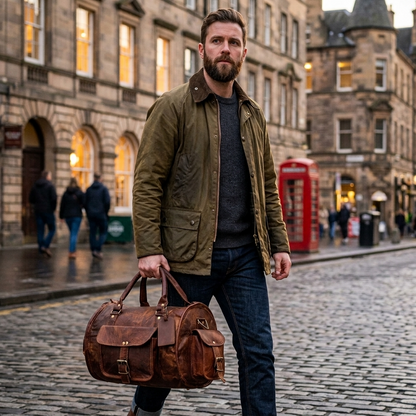 Rajeriya Leather Duffel Bag Full Grain Genuine Vintage Large Capacity Travel Gym Weekend Bag for Men Durable Carry-On Rich Brown