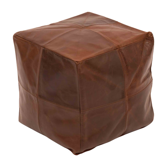 Square Leather Pouf Moroccan Pouf - Genuine Goatskin Leather - Room Decor -Hassock & Ottoman Footstool - Square & Large Ottoman Pouf - Unstuffed (Brown Color)