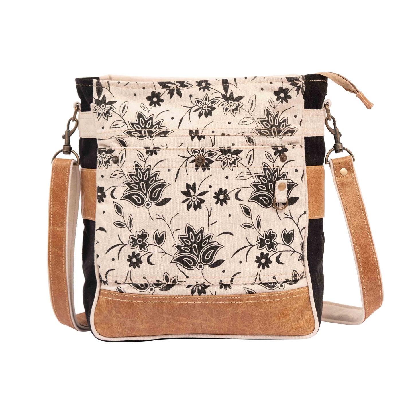 Bags SEL de MER Upcycled Blossom Print Canvas & Leather Shoulder Bag, Canvas Crossbody Bags for Women