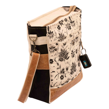 Bags SEL de MER Upcycled Blossom Print Canvas & Leather Shoulder Bag, Canvas Crossbody Bags for Women