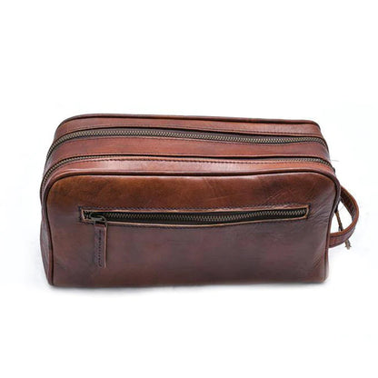 Dual Chamber Grooming Travel Bag - Dark Brown, Shaving Kit, Unisex Toiletry Bag