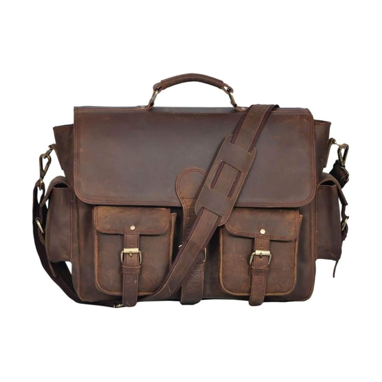 RAJERIYA | Retro Buffalo Hunter Leather Messenger Bag 16 Inch – Laptop Briefcase for Office & College (Fits up to 15.6 Inch) Dark Coffee