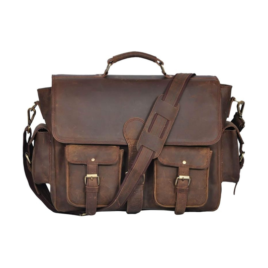 RAJERIYA | Retro Buffalo Hunter Leather Messenger Bag 16 Inch – Laptop Briefcase for Office & College (Fits up to 15.6 Inch) Dark Coffee