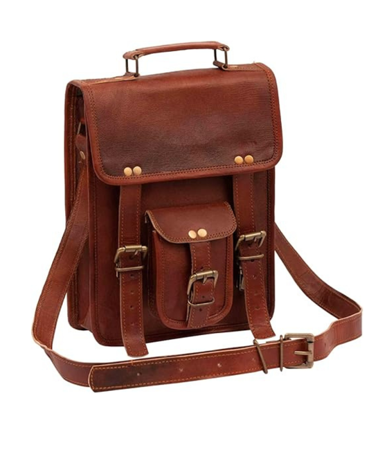 Rajeriya Genuine Leather Messenger Bag for Men & Women, Crossbody Shoulder Satchel for iPad/Tablet/Kindle, Vintage Style, Durable & Spacious for Daily Use, Brown