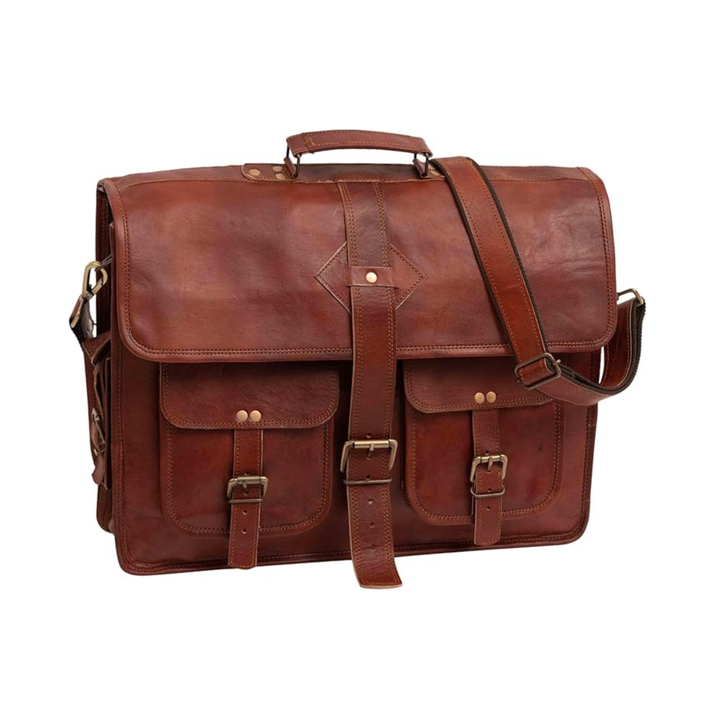 Rajeriya Vintage Leather Laptop Messenger Bag 18 Inch Full Grain Large Briefcase for Men, Rustic Durable Design for Office Work & Travel, Brown
