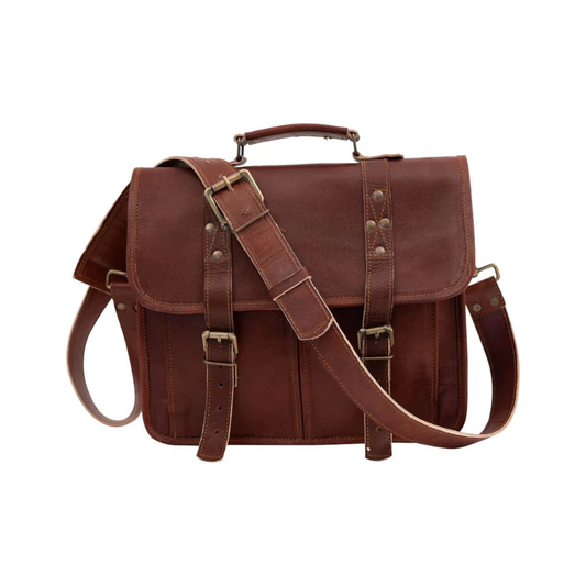 RAJERIYA | Vintage Leather Messenger Bag 13 Inch Crossbody Satchel for Men & Women – Brown Laptop Bag for Work & Travel