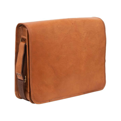 Rajeriya Leather Messenger Bag 15 Inch Laptop Crossbody for Men & Women, Vintage Genuine Leather, Adjustable Strap, Multi-Compartment Work & Travel Bag, Brown