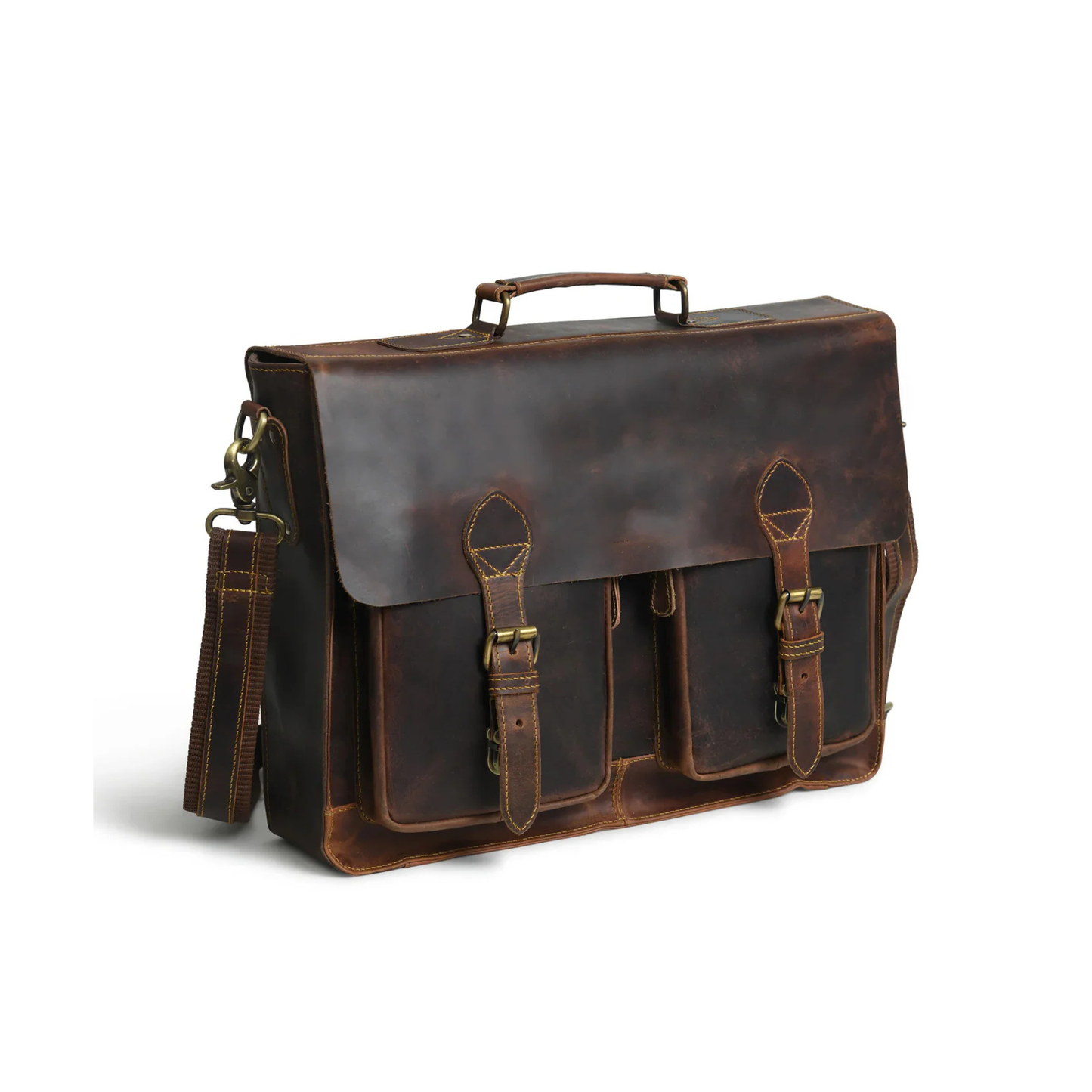 Rajeriya Leather Messenger Bag 18 Inch Laptop Bag for Men & Women, Retro Buffalo Hunter Leather Briefcase, Durable Office & College Use, Rich Brown