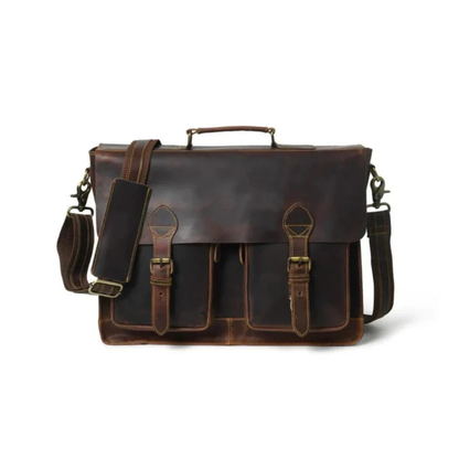 Rajeriya Leather Messenger Bag 18 Inch Laptop Bag for Men & Women, Retro Buffalo Hunter Leather Briefcase, Durable Office & College Use, Rich Brown