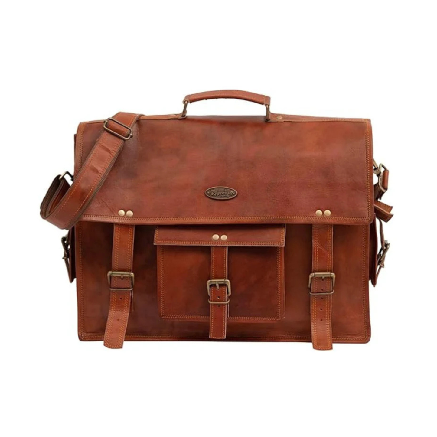Rajeriya Vintage Leather Laptop Bag for Men, Full Grain 18 Inch Large Messenger Bag, Rustic Leather Briefcase for Office & Travel, Brown