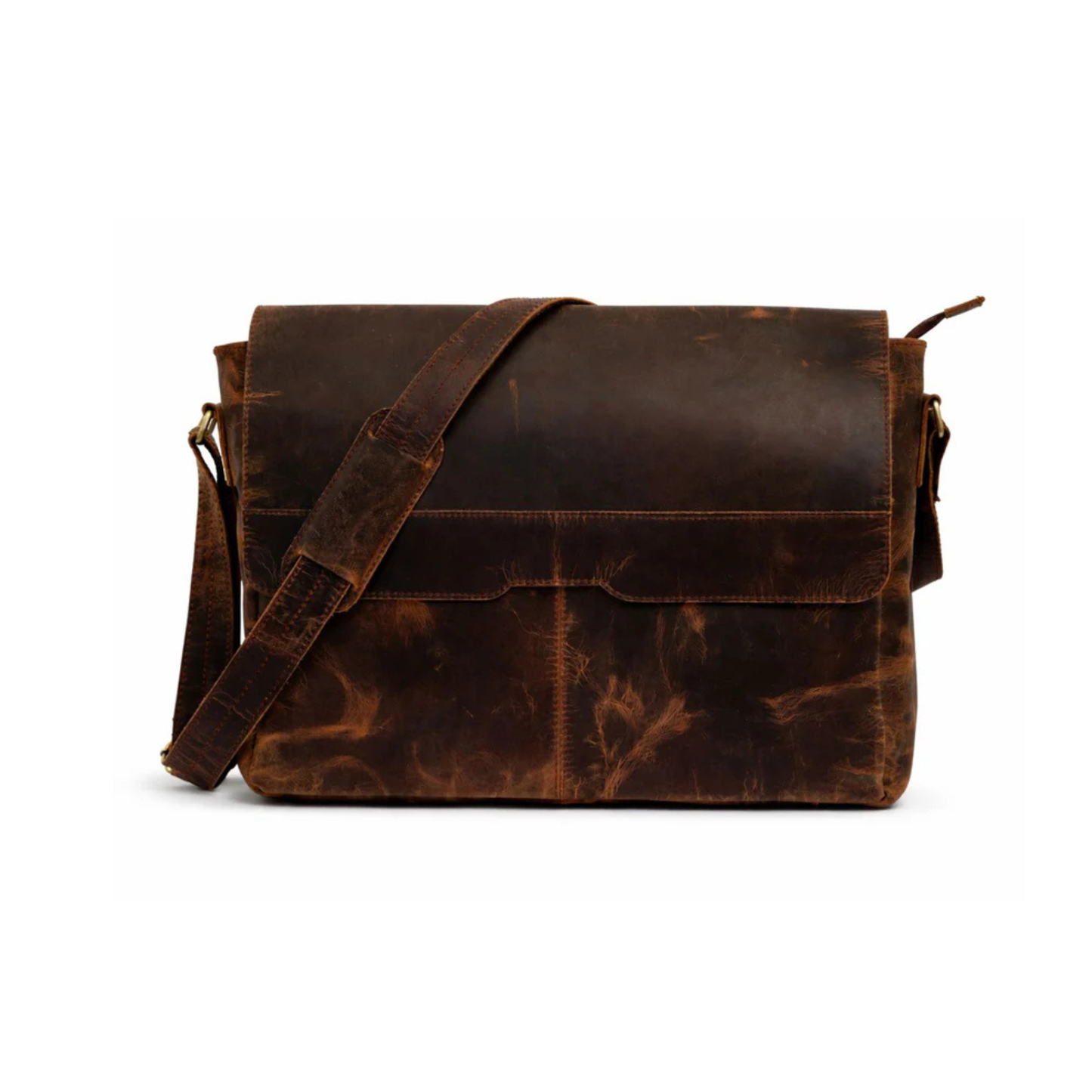 Rajeriya Messenger Bag, Buffalo Leather 18 Inch Laptop Bag, Vintage Crazy Horse Half Flap Briefcase for Men, Brown