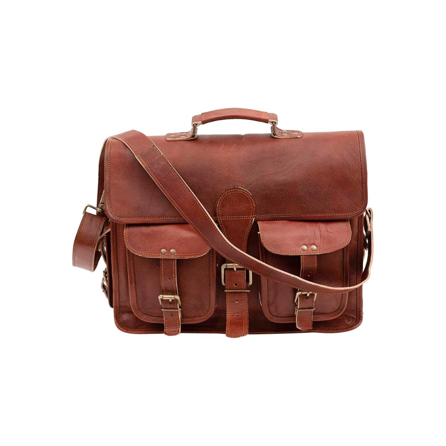 RAJERIYA | Distressed Leather Messenger Bag 18 Inch Vintage Laptop Briefcase Crossbody Shoulder Satchel for Men – Brown