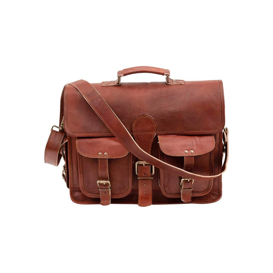 RAJERIYA | Distressed Leather Messenger Bag 18 Inch Vintage Laptop Briefcase Crossbody Shoulder Satchel for Men – Brown