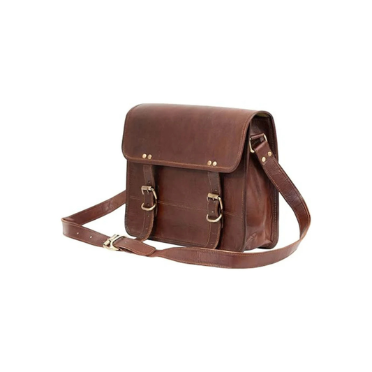 Rajeriya Leather Messenger Bag 10 Inch Vintage Satchel Crossbody for Men & Women, Compact Office & Travel Shoulder Bag, Brown