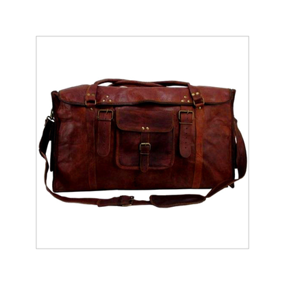 Rajeriya Leather Duffel Bag Retro Style Carry-On Luggage Flap Design Distressed Finish for Men & Women Durable Travel & Gym Use Brown