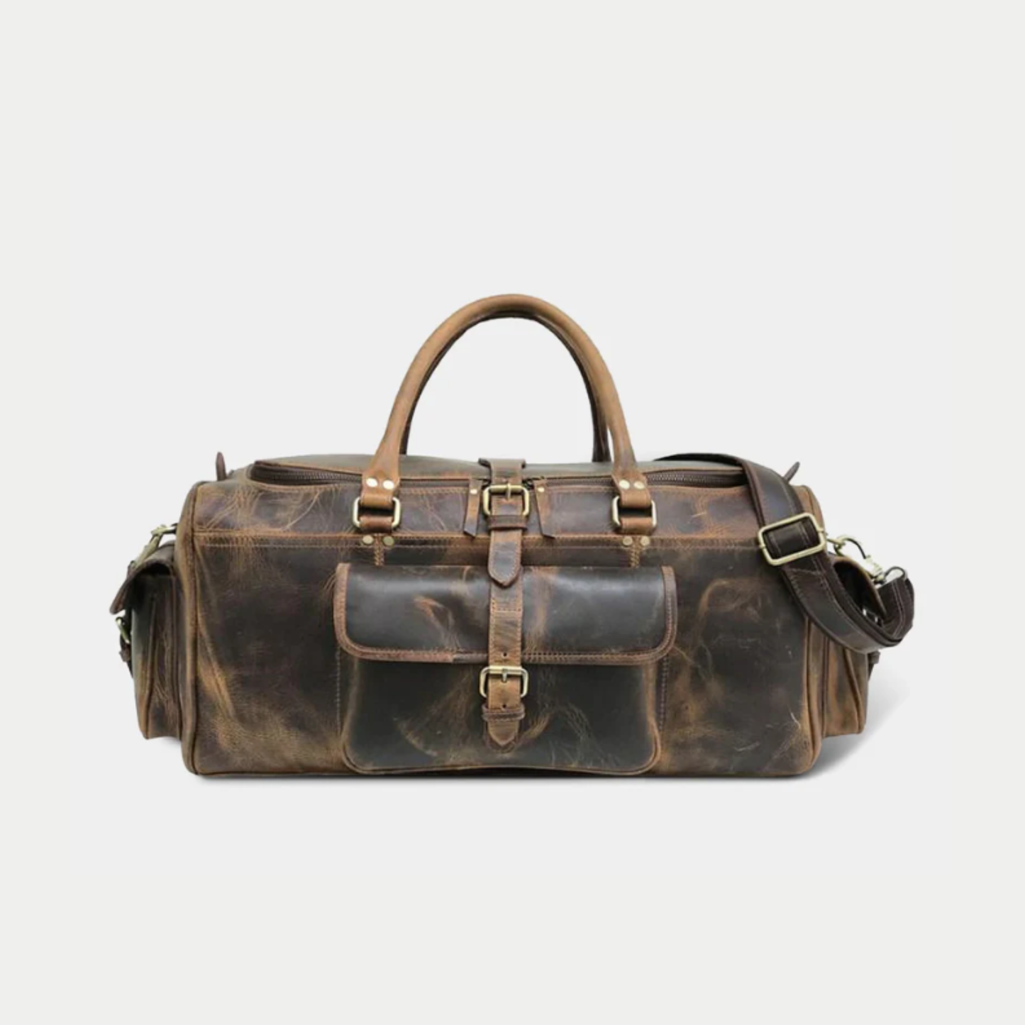 Rajeriya Full Grain Buffalo Leather Duffle Travel Bag, Large Capacity Durable Unisex Leather Bag, Carry-On Weekender Gym & Travel Use, Vintage Brown