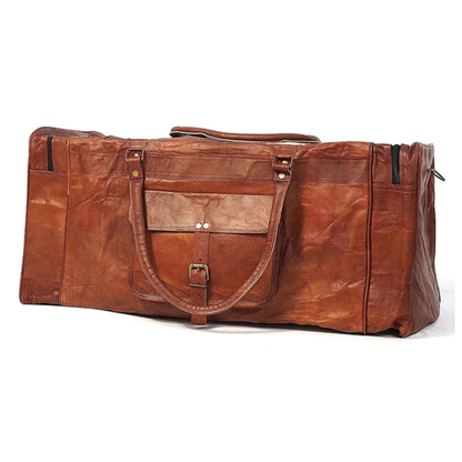 Rajeriya Leather Duffel Bag 28 Inch Large Capacity Unisex Handmade Durable Carry-On Weekender Travel Gym Overnight Bag Brown