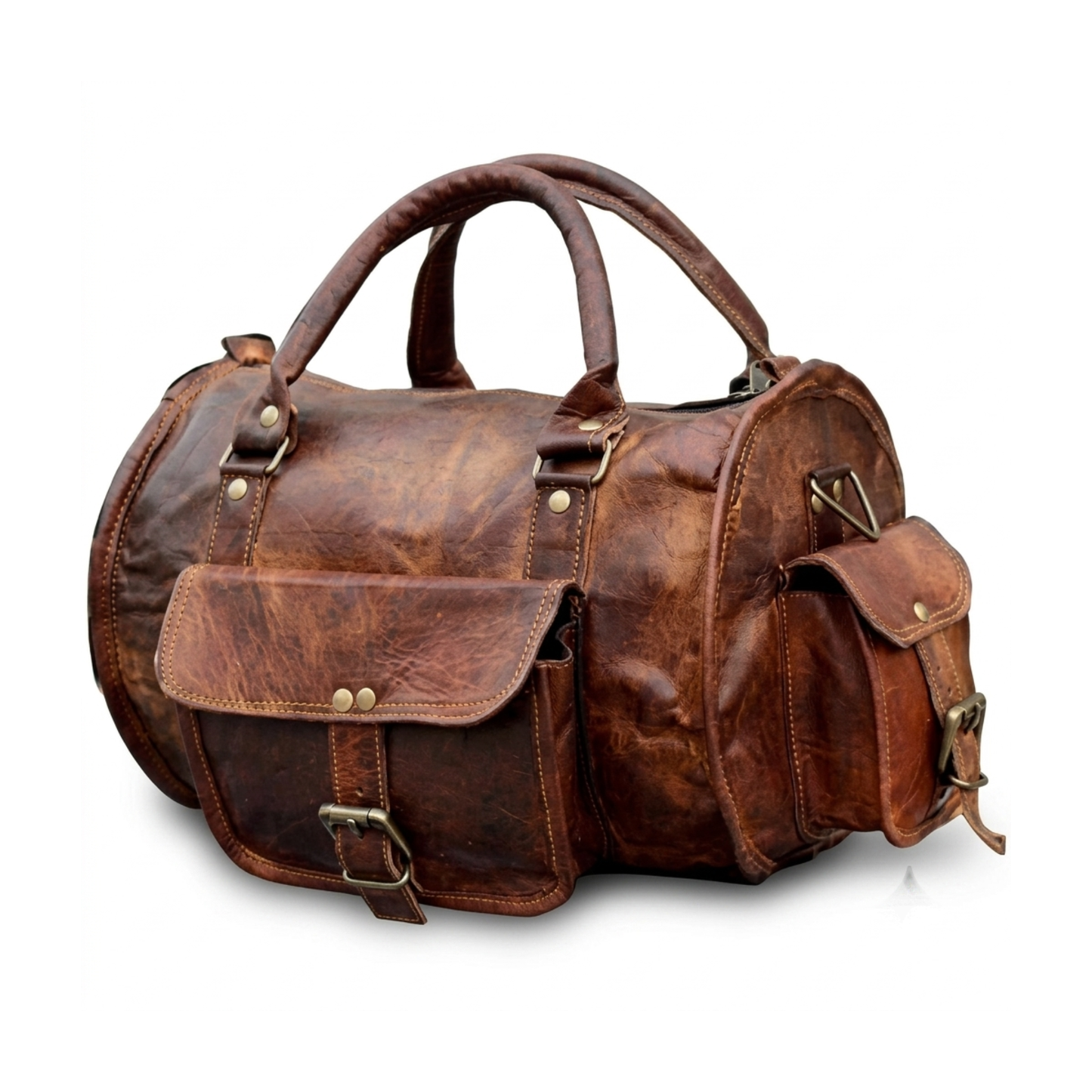 Rajeriya Leather Duffel Bag Full Grain Genuine Vintage Large Capacity Travel Gym Weekend Bag for Men Durable Carry-On Rich Brown
