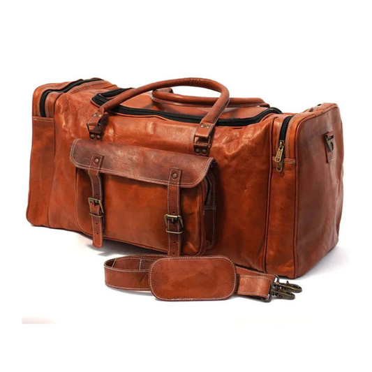 Rajeriya Leather Duffel Bag Full Grain 24 Inch Men & Women Durable Travel Overnight Weekend Gym Sports Bag Large Capacity Brown
