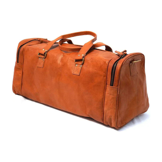 Rajeriya Leather Duffel Bag 24 Inch Large Handmade Travel Bag for Men & Women, Premium Full Grain Durable Carryall Weekender, Gym & Overnight Carry-On Luggage, Brown