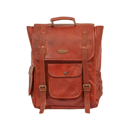 Rajeriya Leather Backpack 16 Inch, Vintage Genuine Leather Laptop Backpack for Men & Women, Push Lock Closure, Padded Laptop Compartment, Travel Office Daily Use, Brown
