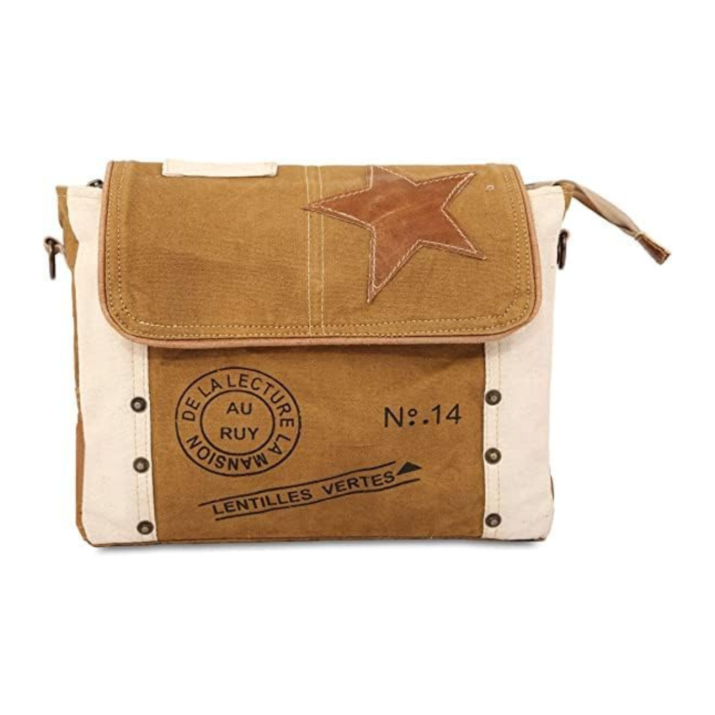 Rajeriya Leather Shoulder Bag, Adjustable Strap Canvas Crossbody Bag for Men & Women, Durable Lightweight Design for Daily Use & Travel,Brown