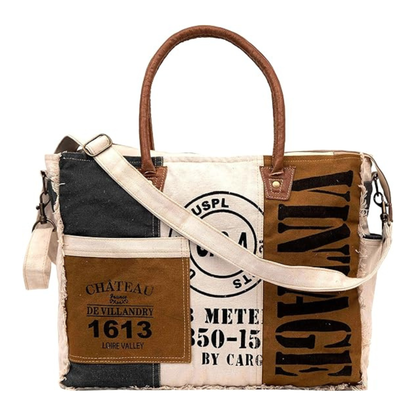 Rajeriya Upcycled Canvas & Cowhide Leather Crossbody Tote Bag, Large Capacity Handbag for Women, Durable Eco-Friendly Design for Daily Use & Travel, Brown
