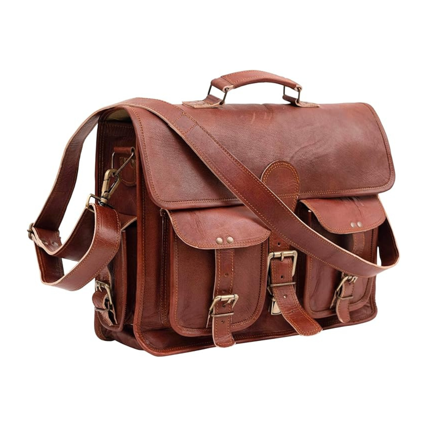RAJERIYA | Distressed Leather Messenger Bag 18 Inch Vintage Laptop Briefcase Crossbody Shoulder Satchel for Men – Brown