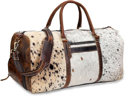 Rajeriya Cowhide Duffel Bag, Large Size, Unisex Travel Bag, Brown Leather, Shoe Duffel for Men's and Women's (Duffel Style 1)