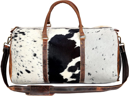 Rajeriya Cowhide Duffel Bag, Large Size, Unisex Travel Bag, Brown Leather, Shoe Duffel for Men's and Women's (Duffel Style 1)