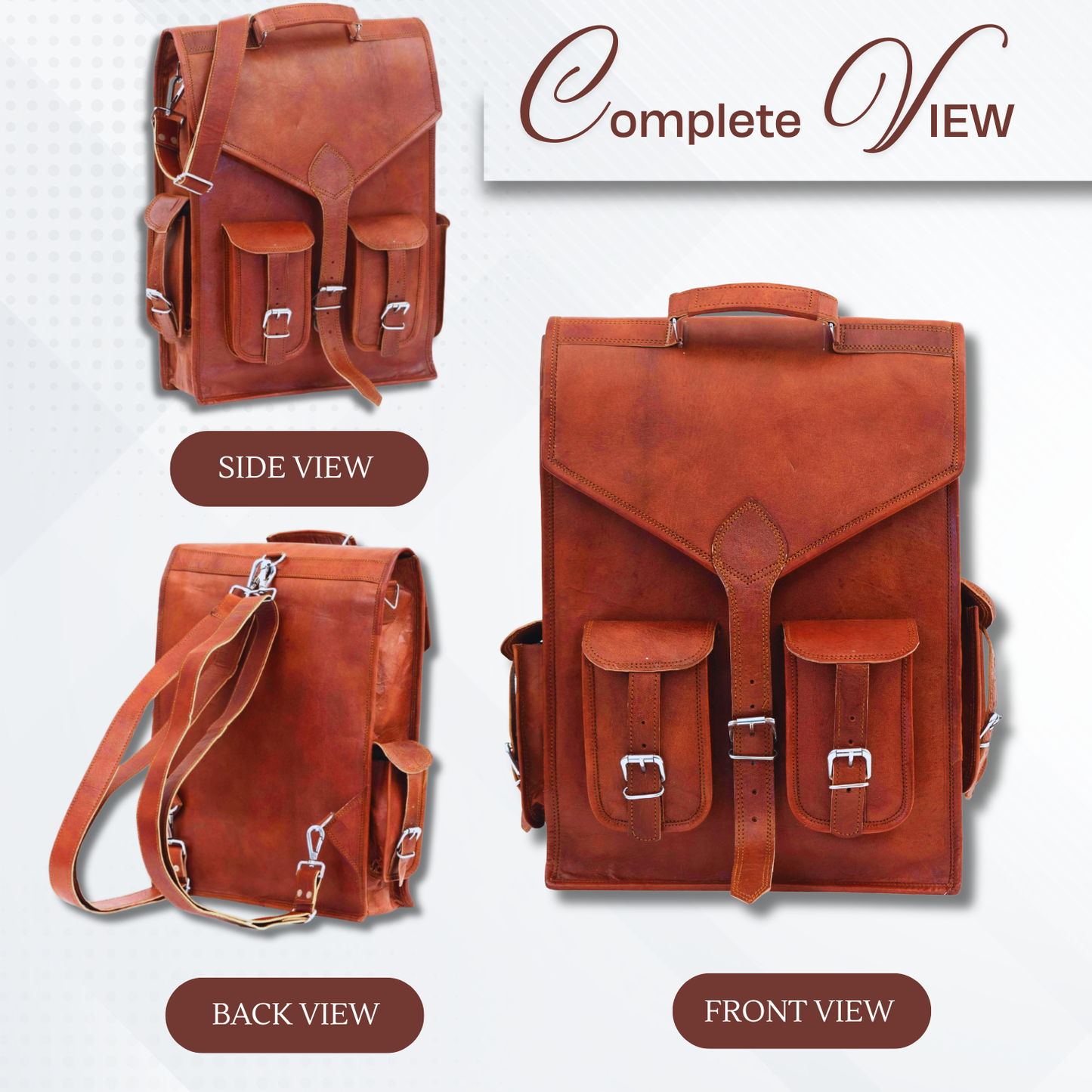 Rajeriya Leather Backpack Laptop Messenger Bag 18 Inch (13W x 18H) for Men Lightweight Sling Rucksack for College Travel Work Brown