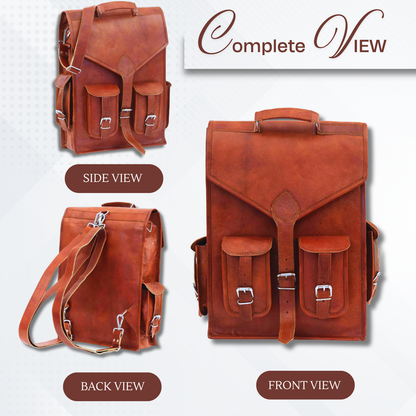 Rajeriya Leather Backpack Laptop Messenger Bag 18 Inch (13W x 18H) for Men Lightweight Sling Rucksack for College Travel Work Brown
