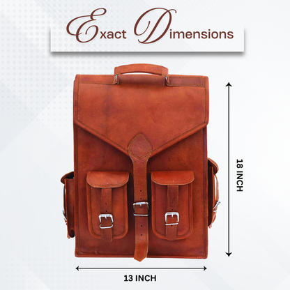 Rajeriya Leather Backpack Laptop Messenger Bag 18 Inch (13W x 18H) for Men Lightweight Sling Rucksack for College Travel Work Brown