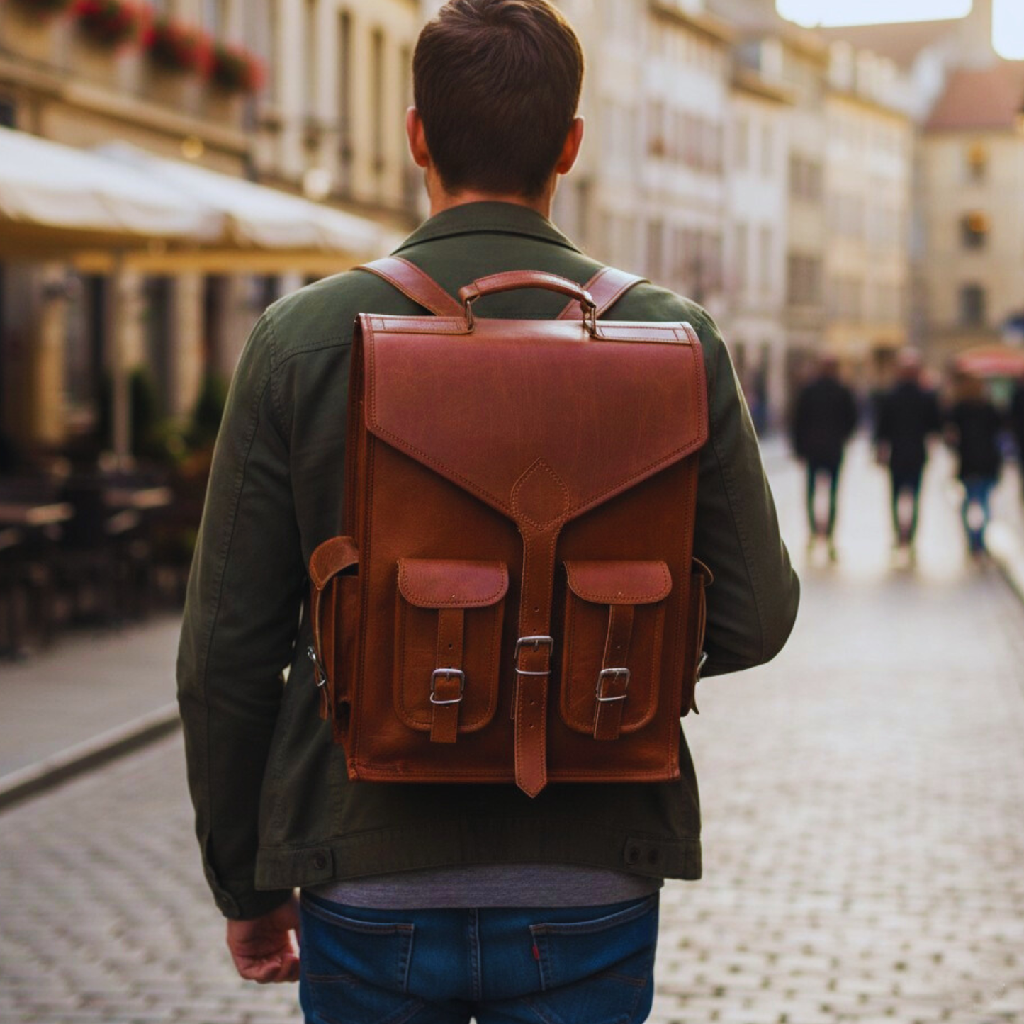 Rajeriya Leather Backpack Laptop Messenger Bag 18 Inch (13W x 18H) for Men Lightweight Sling Rucksack for College Travel Work Brown