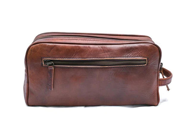 Dual Chamber Grooming Travel Bag - Dark Brown, Shaving Kit, Unisex Toiletry Bag