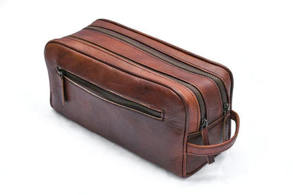 Dual Chamber Grooming Travel Bag - Dark Brown, Shaving Kit, Unisex Toiletry Bag