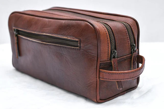 Dual Chamber Grooming Travel Bag - Dark Brown, Shaving Kit, Unisex Toiletry Bag