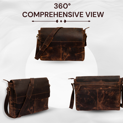 Rajeriya Messenger Bag, Buffalo Leather 18 Inch Laptop Bag, Vintage Crazy Horse Half Flap Briefcase for Men, Brown