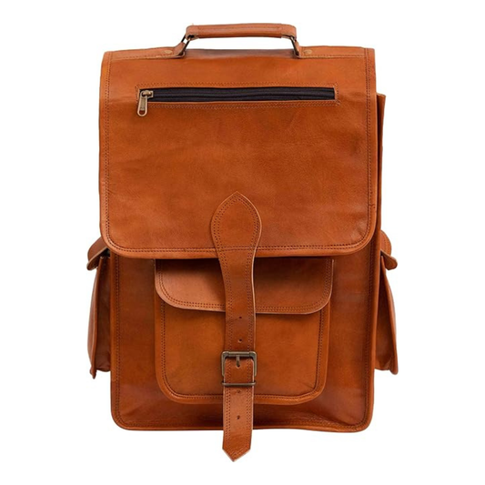 Rajeriya Leather Backpack Messenger Bag, Vintage Lightweight Laptop Rucksack, 16 Inch College & Travel Sling Bag for Men & Women, Brown