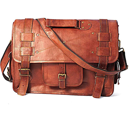 Handmade Leather Messenger Laptop Computer Satchel Distressed Bag (13" X 18") Stylish Backpack and Briefcase Bag for Men