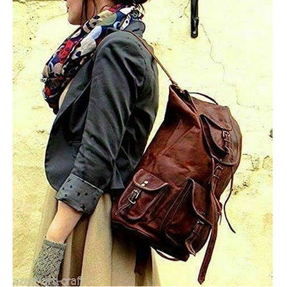 Rustic Vintage Leather Backpack Travel Rucksack knapsack Daypack Bag for Men Women Brown