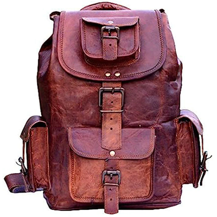 Rustic Vintage Leather Backpack Travel Rucksack knapsack Daypack Bag for Men Women Brown