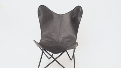 Classy Handmade Leather Living Room Chairs-Butterfly Chair Tan Side Hand Stitch Leather Butterfly Chair-Handmade with Powder Coated Folding Iron Frame (Cover with Folding Frame)