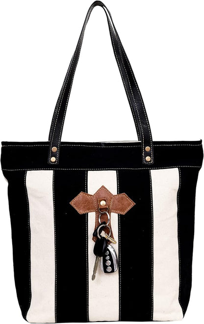 Rajeriya CREATIVE LEATHER ART Upcycled Canvas & Cowhide Tote Bag