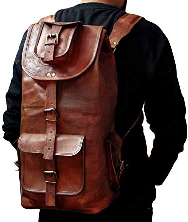 Rustic Vintage Leather Backpack Travel Rucksack knapsack Daypack Bag for Men Women Brown